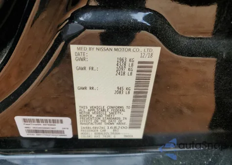 2019 Nissan Altima S z USA, uszkodzony, nr VIN 1N4BL4BV2KC168200